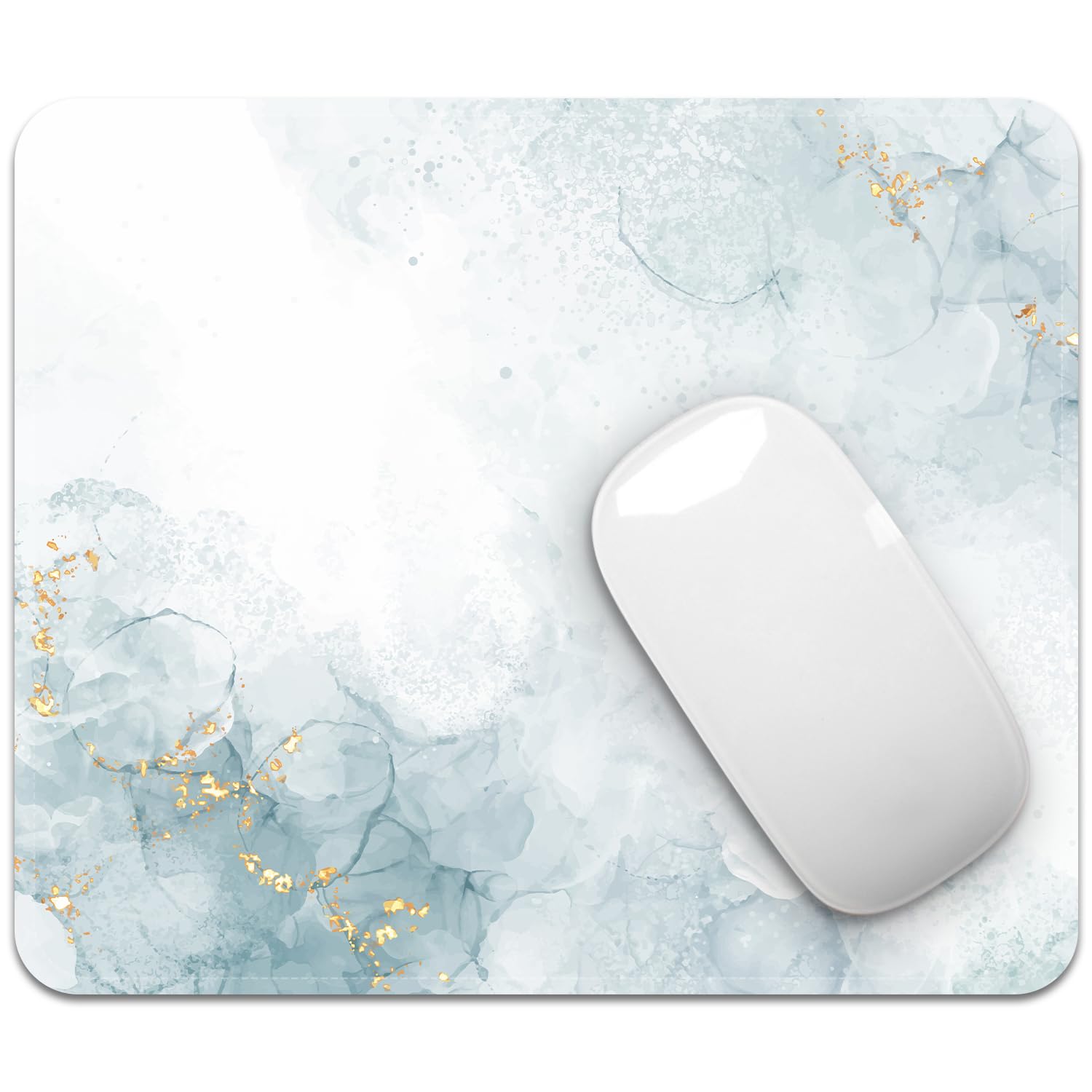 FROGIGO Mouse Pad with Stitched Edges - Minimalist Mousepad for Women, 9.25 x 7.75 inch Washable Square Desk Pad, Non-Slip Rubber Base, Office Home Laptop Accessories - Mist Calm