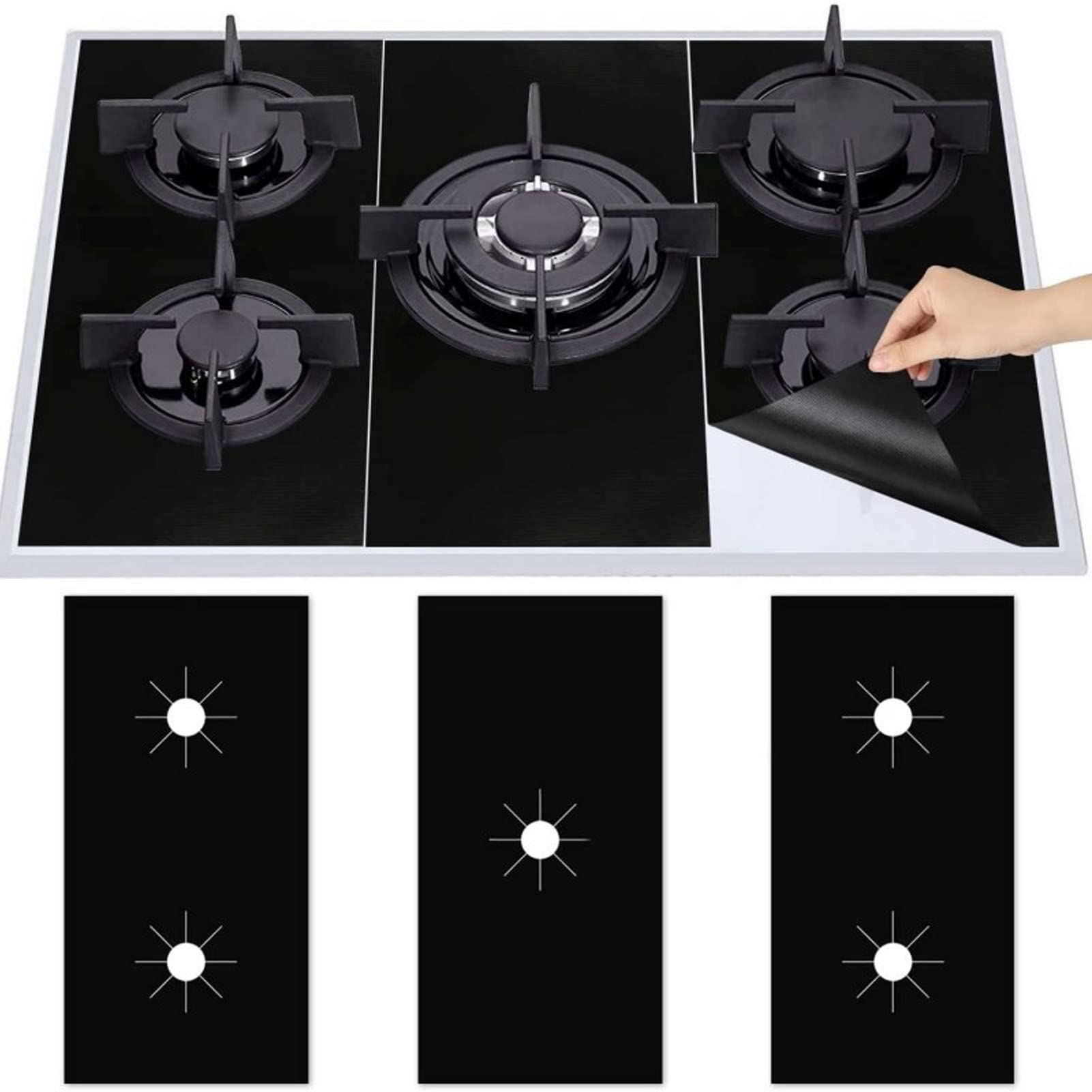 Tuwei Gas Stove Covers, 21.1 X 10.6 Reusable Non Stick Gas Range Protectors, 3 Pcs 0.5mm Thickened Gas Stovetop Liners, Easy to Clean & Heat Resistant for Kitchen Cooking