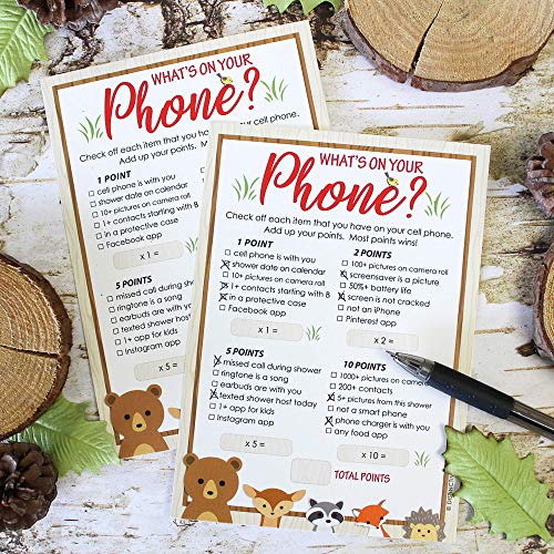 Distinctivs What's On Your Phone - Woodland Baby Shower Game - 20 Cards #TOP3