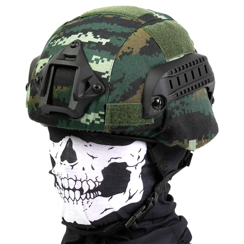 WLXW Kombination Aus Taktischem Schnellhelm MICH-2000 und Speziellem Tarndeckel, Paintball-Jagdhelm Mit Luftgewehr und Explosionsgeschütztem CS-Kriegsspielkopf