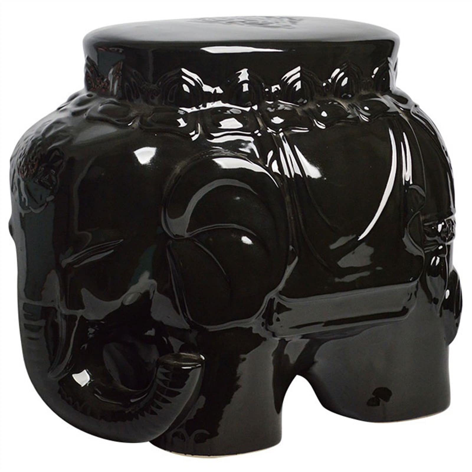 Tabouret en céramique éléphant noir assise d'appoint stable pour salon