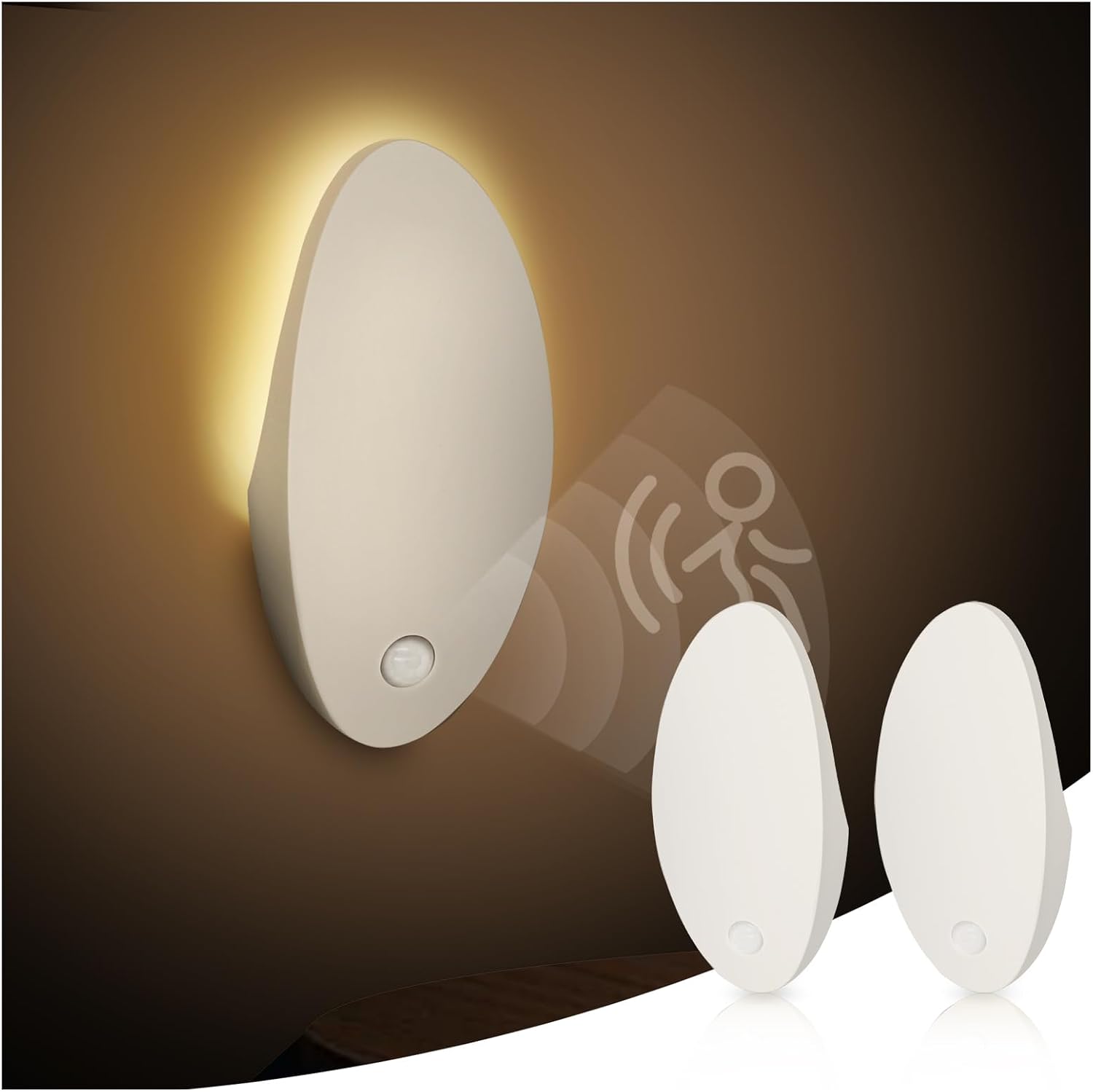 DAYBETTER Night Light for Kids - Baby Night Light Warm White 3000K with USB Rechargeable Battery Operated Cordless Motion Sensor Lamp Indoor LED for Bedroom Hallway Stair(2 Pack)