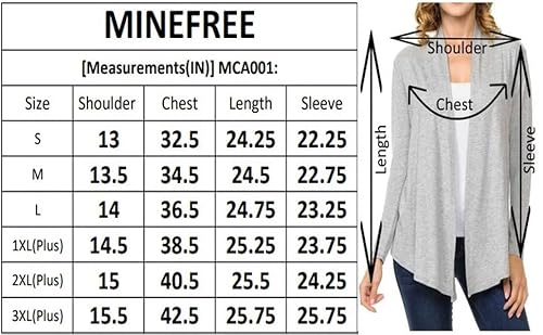 Minefree Women's Long Sleeve Open Front Drape Lightweight Knit Cardigan Heathergrey M #TOP4
