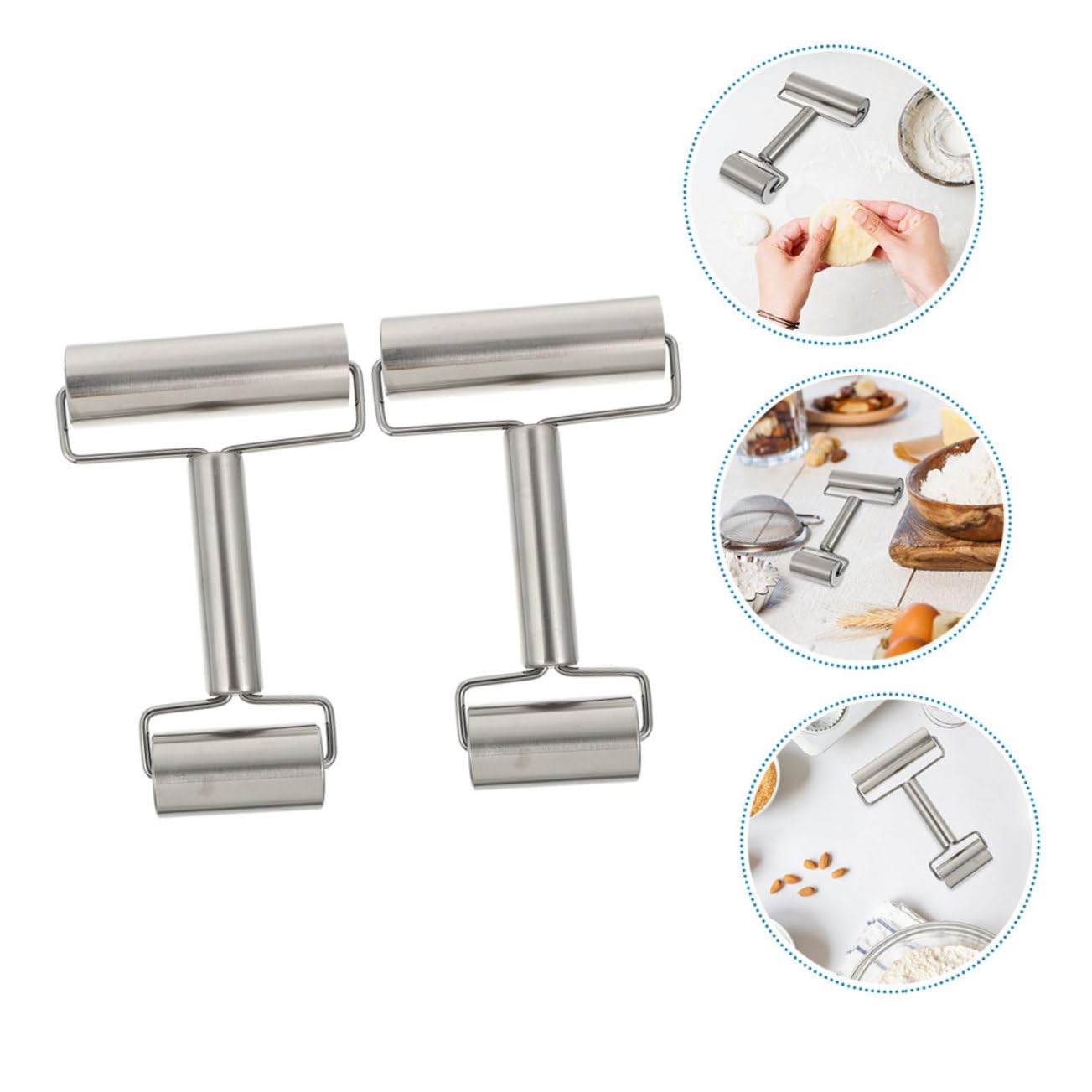 Équipement de boulangerie, rouleau à pâtisserie, ustensiles de cuisine antiadhésifs, 2 bâtons de pâtisserie en acier inoxydable, surface lisse, argent