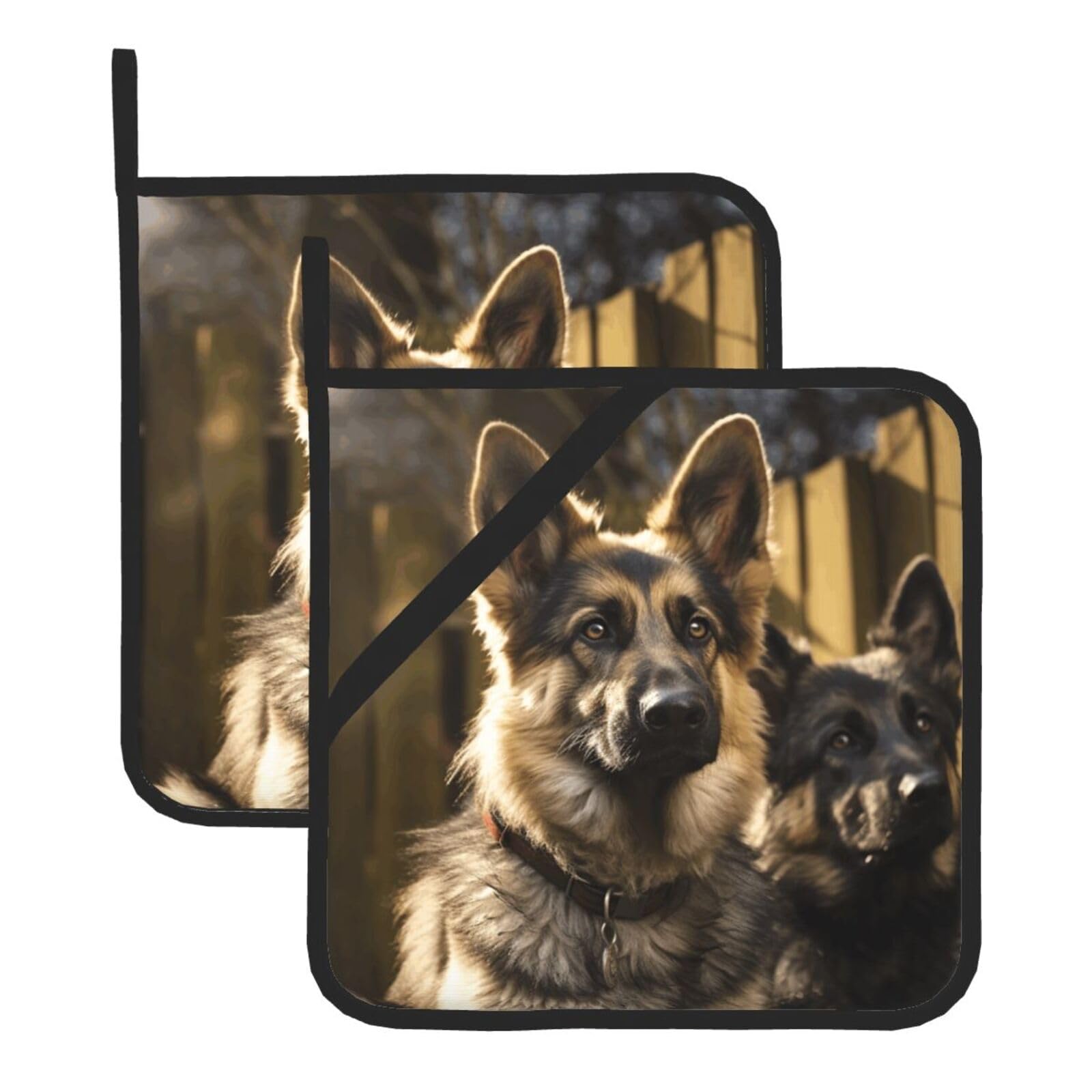Pot Holders for Kitchen Heat Resistant Hot Pads German shepherd Potholders Set of 2 Trivets Non Slip Cotton Lining Home Kitchen Oven Hot Pads for Cooking Baking BBQ Kitchen Accessories