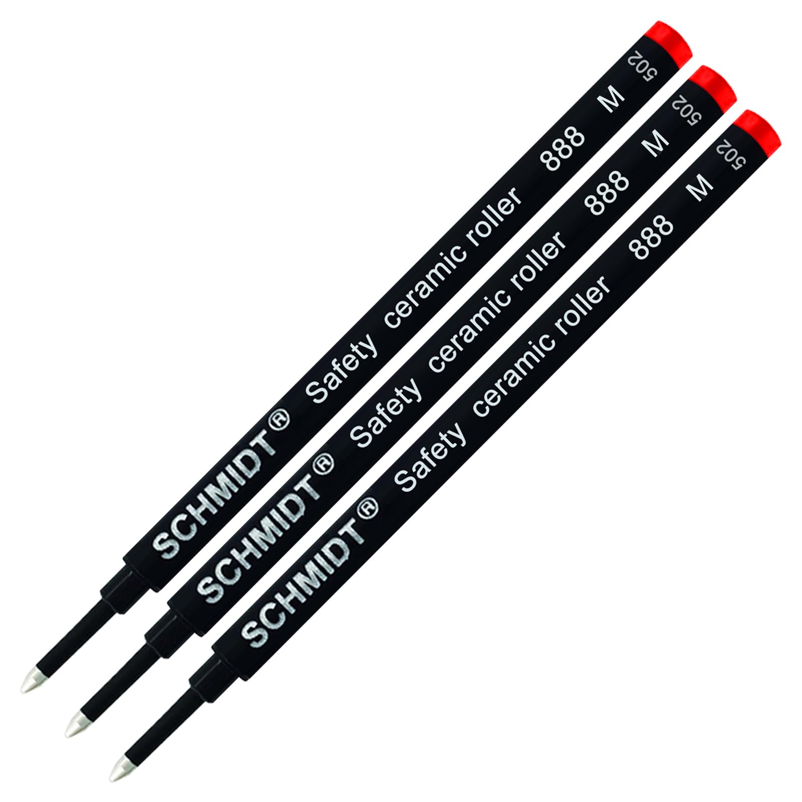 Schmidt 888 M Safety Ceramic Rollerball Refill - Red Ink (Medium Tip 0.7mm) - Pack of 3