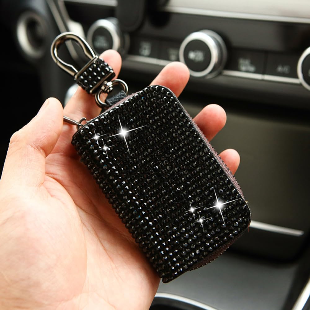 Brillante llavero con brillantes para hombre y mujer, estuche para llaves de coche para hombre y mujer, mini monedero, estuche para llaves con gancho, color rosa
