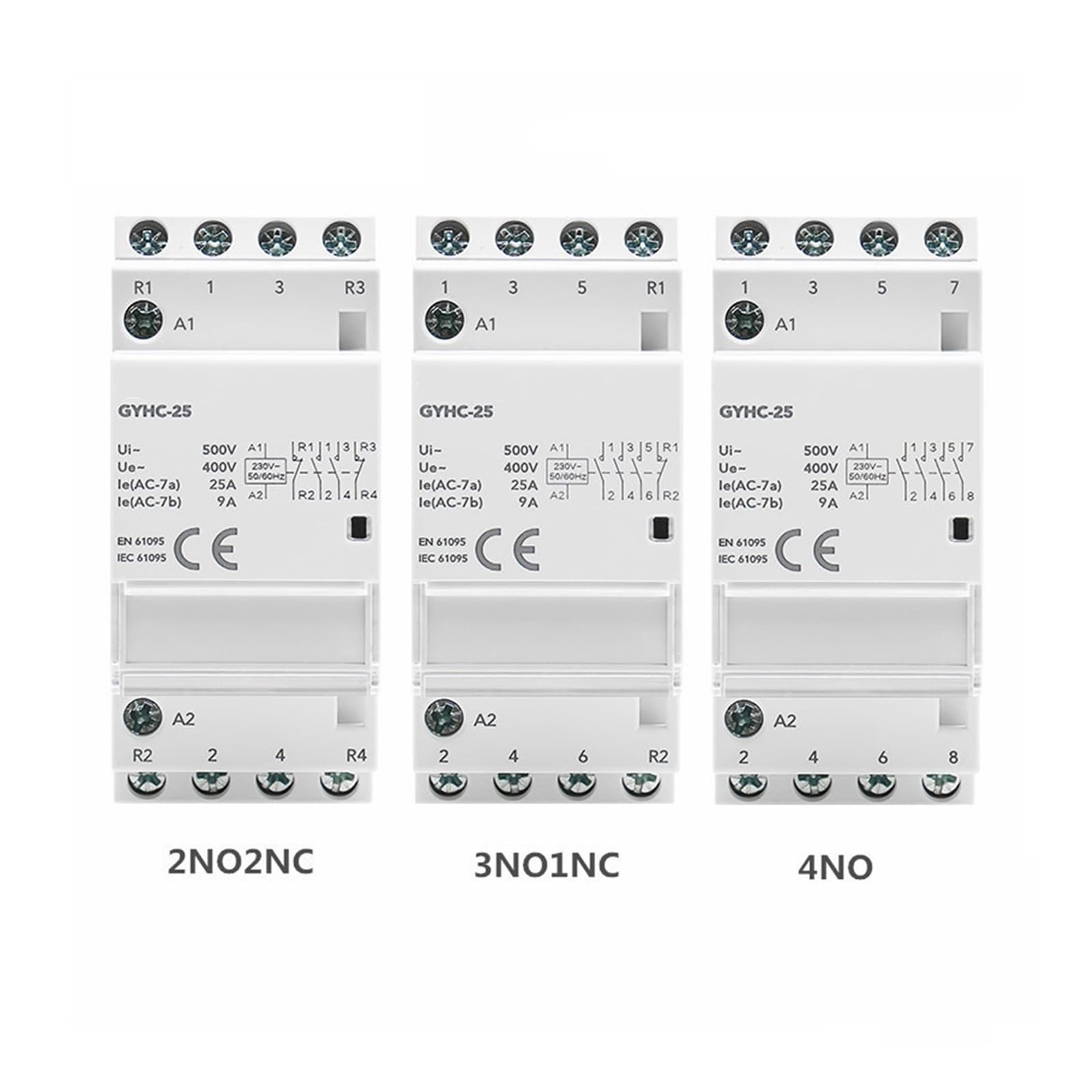 Contactor doméstico modular de carril DIN AC230V 4P 25A 4NO 2NO 2NC 3NO 1NC 50/60Hz(4P 25A 2NO2NC)