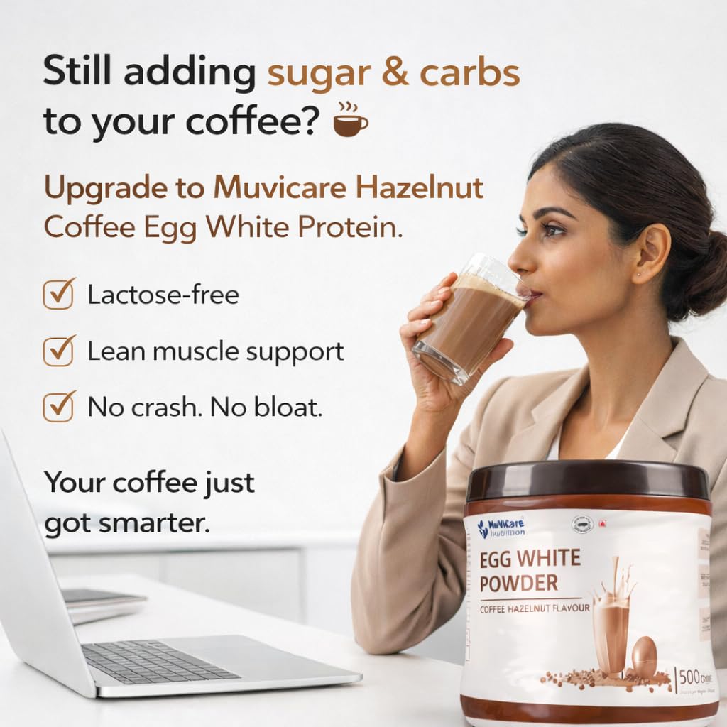 MUVICARE Egg White Protein Powder Hazelnut Flavor, 500g | High Protein, Low Fat, Sugar Free & Gluten Free | Coffee Replacement Drink for Breakfast | Post Workout Muscle Recovery | Keto & Paleo Friendly 2