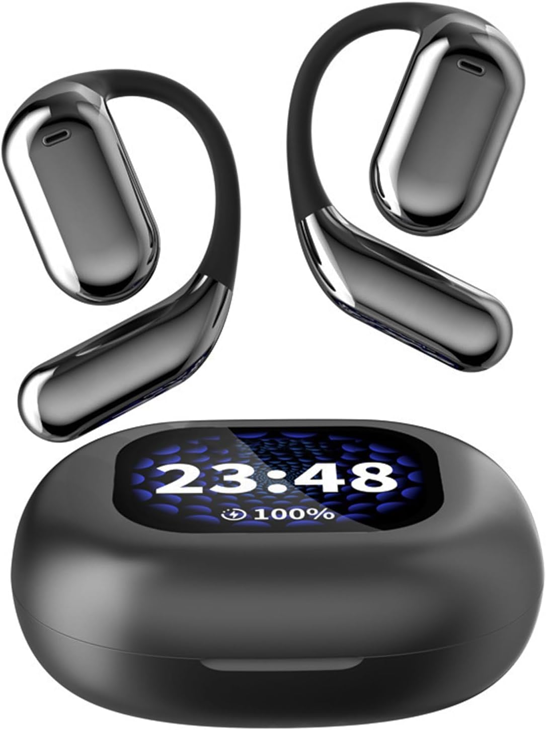 Touchscreen LCD Open Over the Ear Bone Conduction Smart Earbuds Wireless Bluetooth Earphone with Touch Screen Case and Earhooks that don't Go in Your Ear
