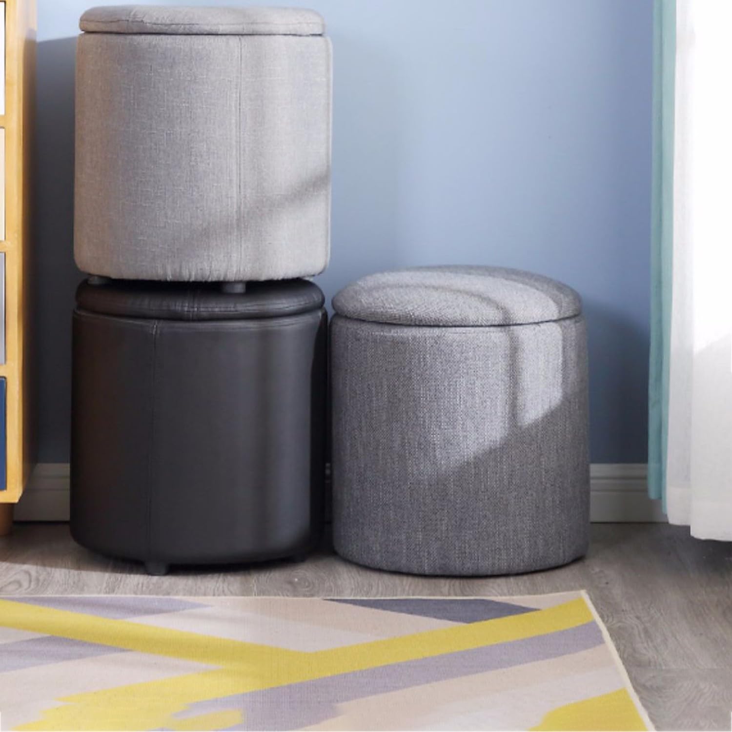 "pouffe contenitore Sgabello portaoggetti poggiapiedi in tessuto da soggiorno alla moda, grande capacit��, multifunzionale(Color:c)"