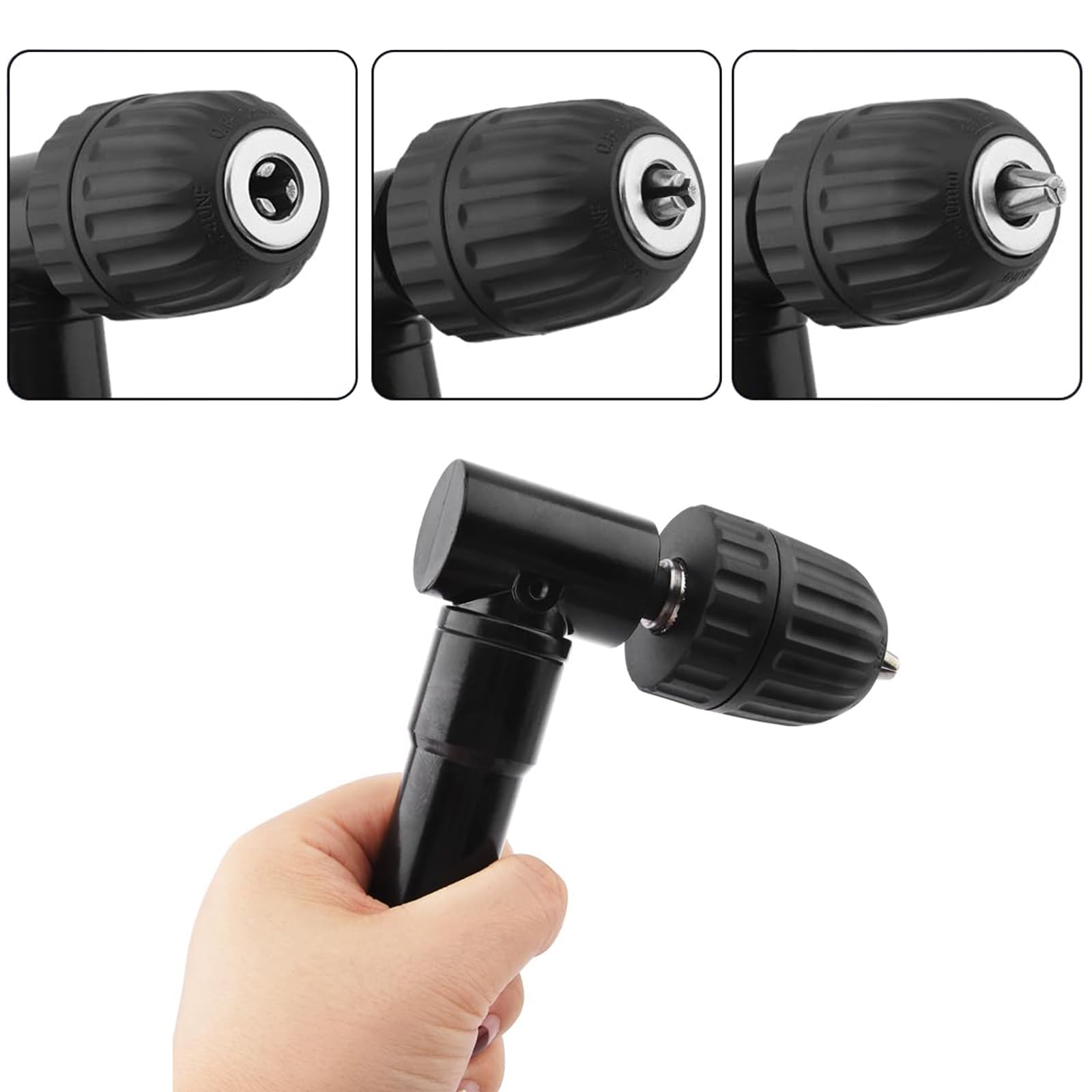 BIGP Adattatore a sgancio rapido per trapano senza chiave, campo di serraggio 0,8 – 10 mm, mandrino 90 gradi, adattatore per foratura angolare, mandrino universale in metallo con manico antiscivolo