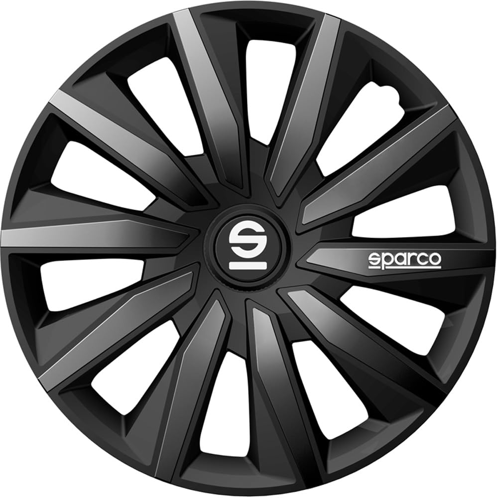 Sparco Set of 4 14" Milano Black/Grey Hubcaps. Sporty design for your car rims. Strong and durable construction.