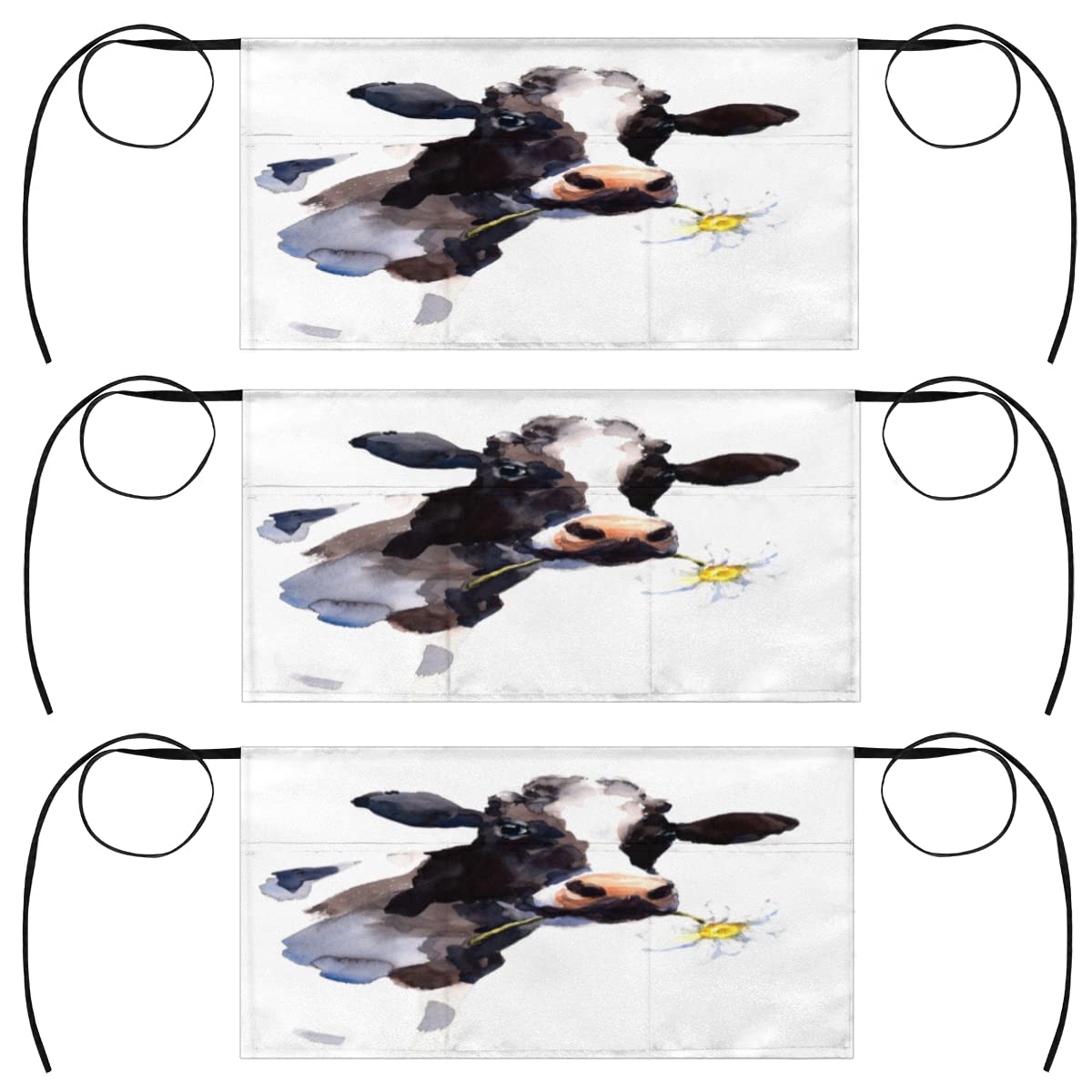 XMNYGJ 3 Pack Waist Apron Set Cow Flower Waitress Aprons 3 Pockets Waterproof Half Apron for Bartender Restaurant Barista Teachers BBQs Parties