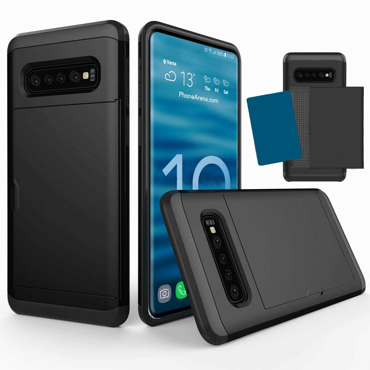 FastsunGalaxy S10E Case, Ultra-Thin Shockproof Hard Back Silicone Dual Layer Protective Credit Card Holder ID Cards Slot Scratchproof Cover Case Compatible with Samsung Galaxy S10E (Black)