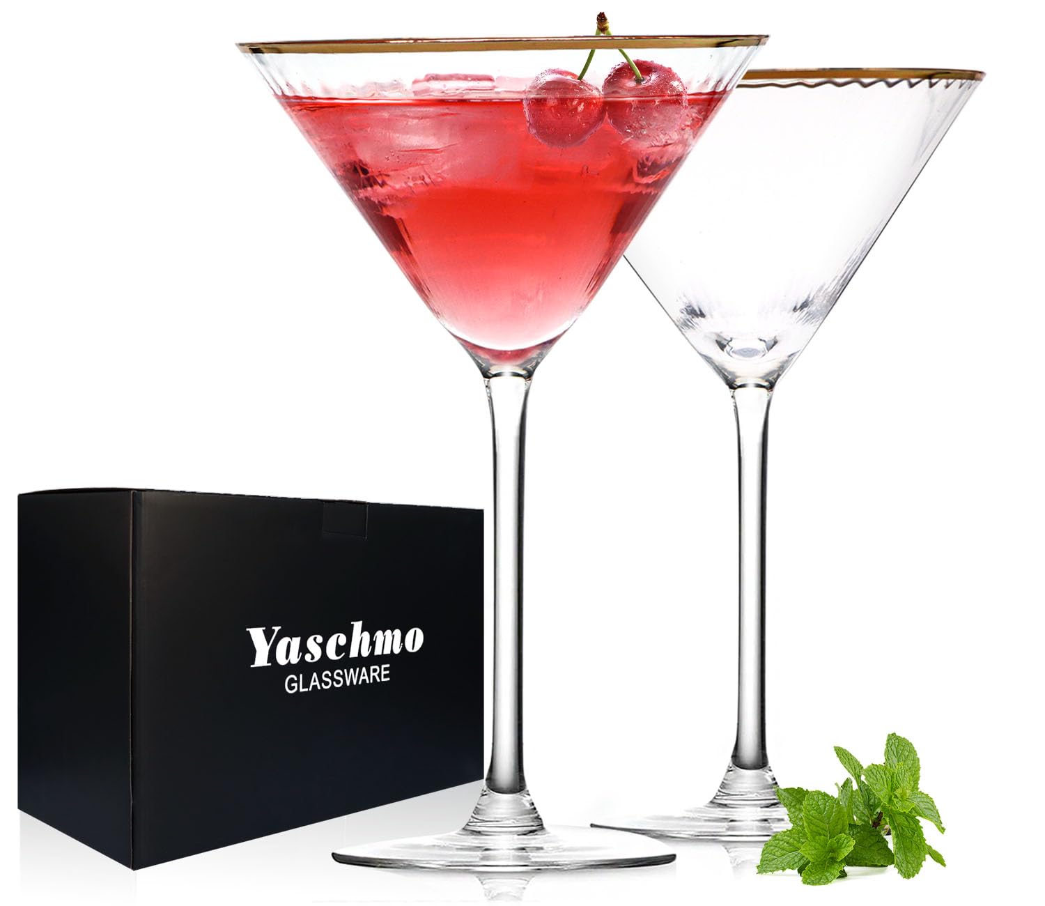 Martini Glasses Set of 2 Gold Rim Hand-Blown Crystal Cocktail Glasses 10oz Large Martini Glasses for Espresso Cosmopolitan