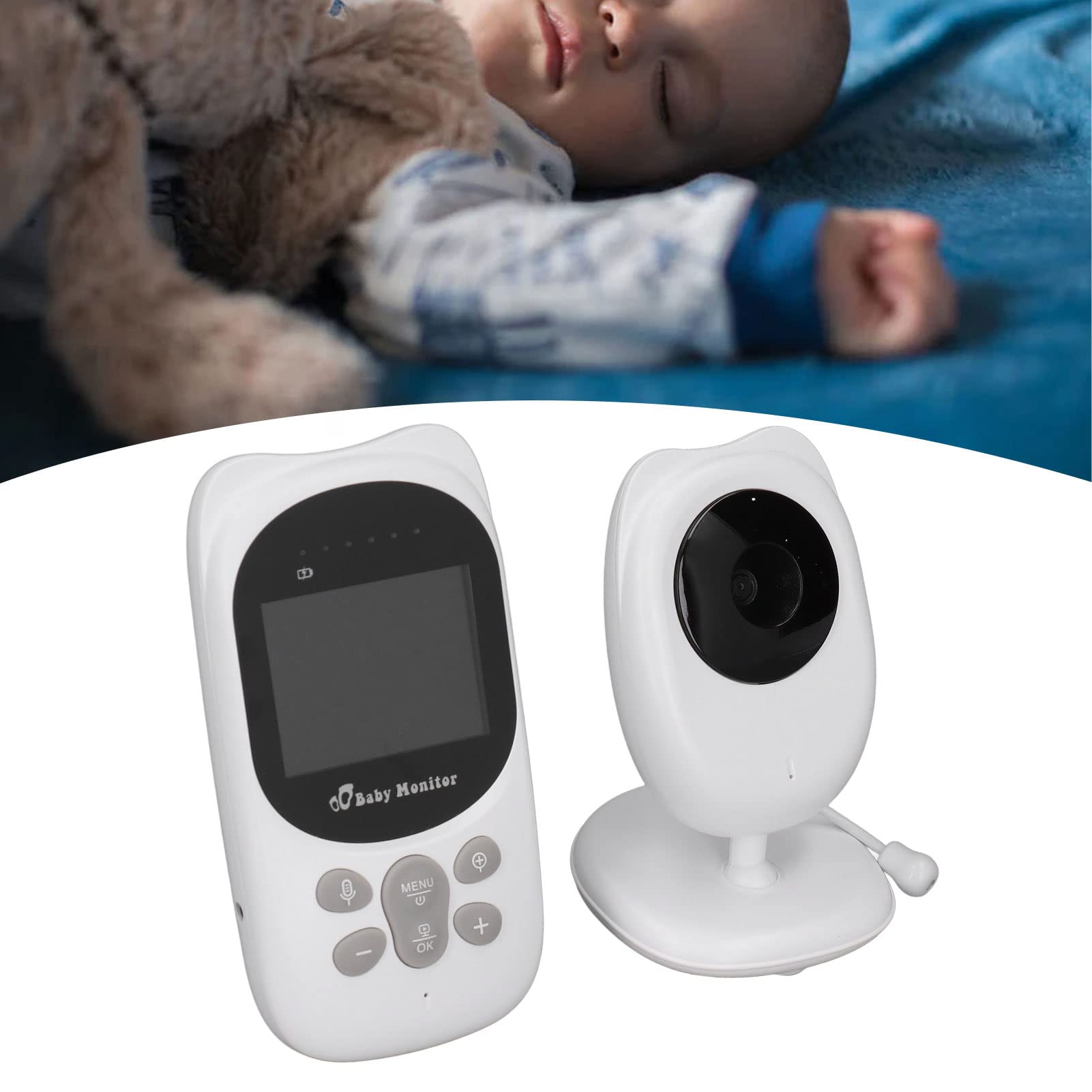Baby Monitor, Schermo LCD HD da 2,4 Pollici Induzione a Infrarossi Citofono Bidirezionale Baby Camera Monltor, Funzione Musicale Visualizzazione Della Temperatura Ottica Infantile Baby Monitor(UE)