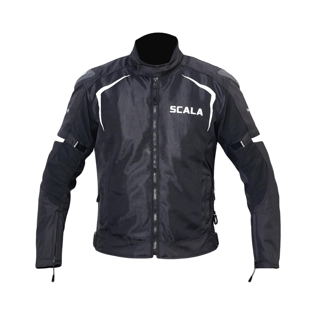 SCALA GEARS Marvel Bike Riding Jacket | SAFE-TECH CE Level 2 Protectors | Includes Thermal & Rain Liner With Shoulder Protection 100% Polyester Moto Rider Jacket Black (Size-XS)