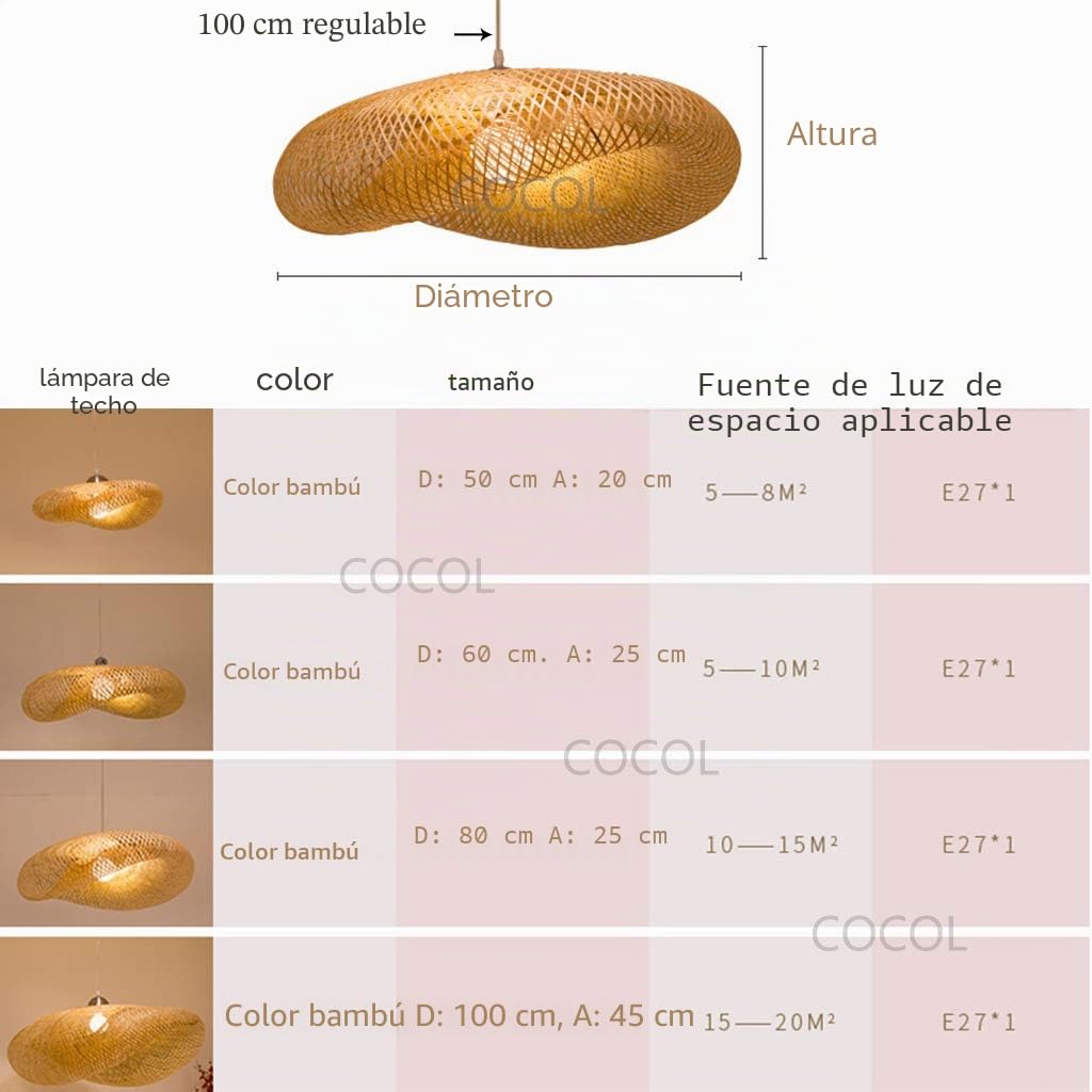 COCOL Lampara Mimbre Lámpara De Techo LED Luz De Techo Diseño Creativo Plafones Luces Infancia Dormitorio Plafón Lámpara Colgante E27 Bambú Industrial Lustre Tejido Lámparas Bambú,100cm