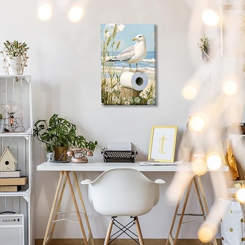 Miniatura 5 de Divertido póster de papel higiénico de gaviota, diseño de playa, baño, impresión en lienzo, bonita decoración de baño costero, 8 x 12 pulgadas, sin