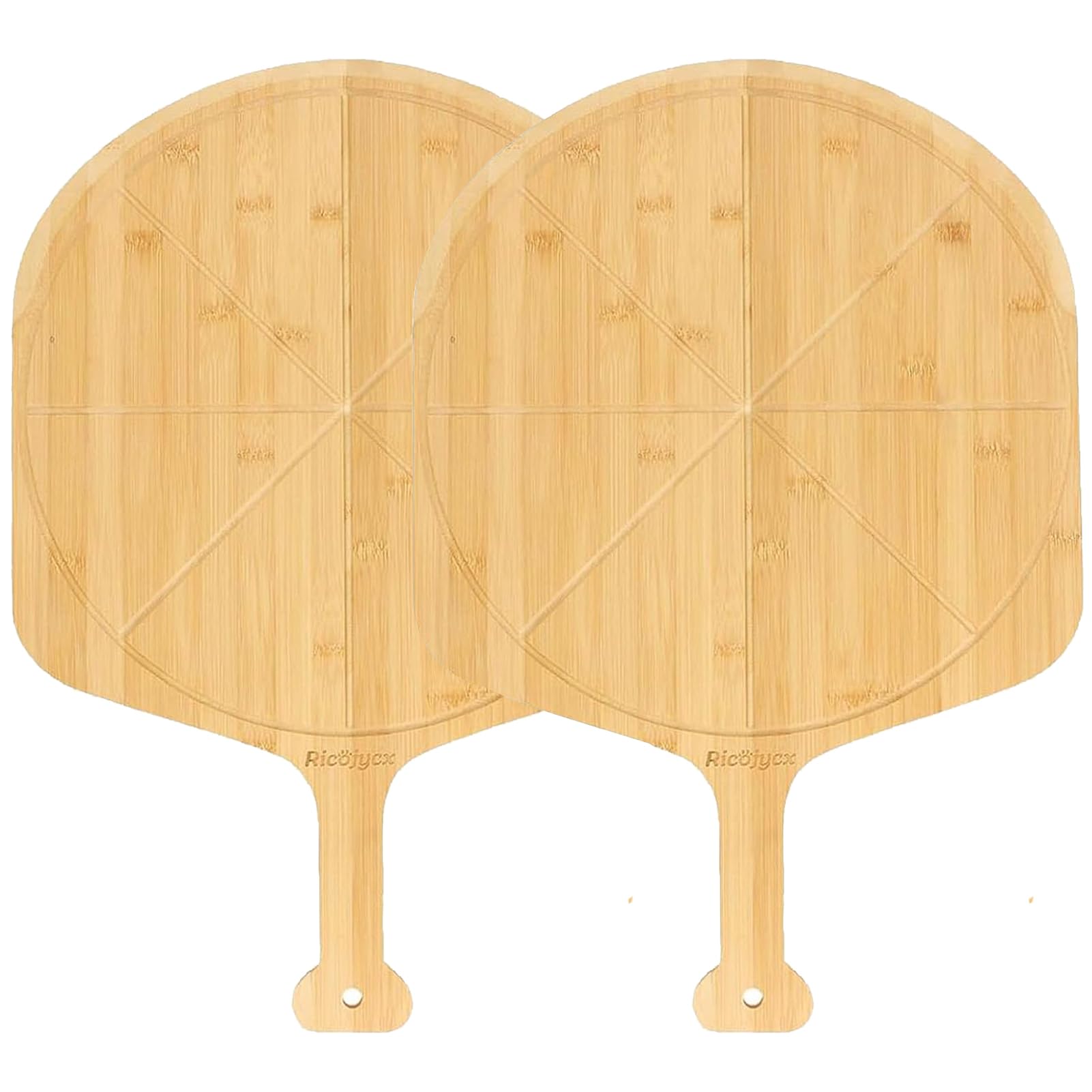 Tabla de servir de bambú, tabla de cortar de 12 pulgadas con mango de pala, plato de alimentos para pizza, queso, frutas, verduras, pan, carne, paquete de 2
