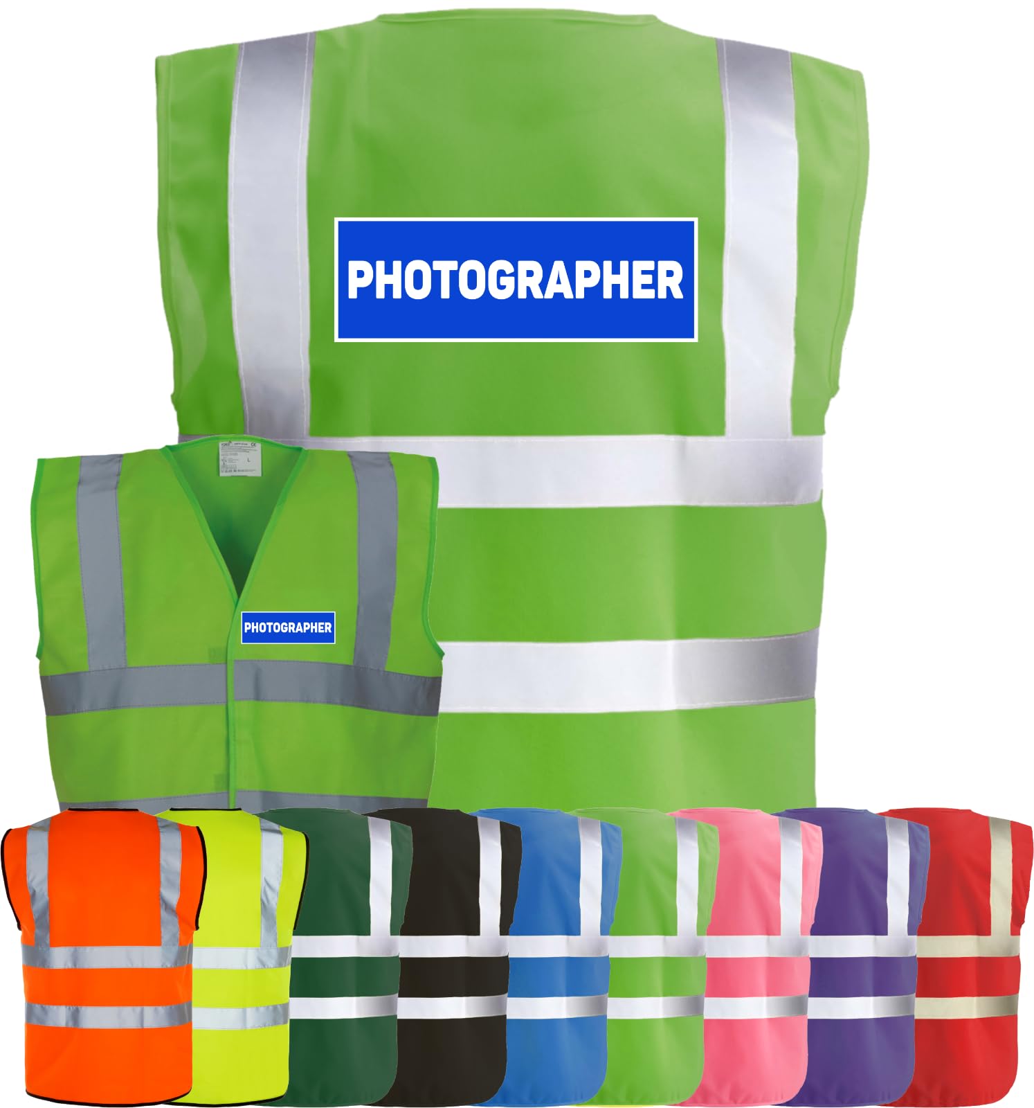Corporate Togs PHOTOGRAPHER Printed Waistcoat - Hi-Vis Safety Vest, 2 Band & brace Hi-Vis Strips, Fastening Waistcoat | Personal Protective Equipment & Safety Wear