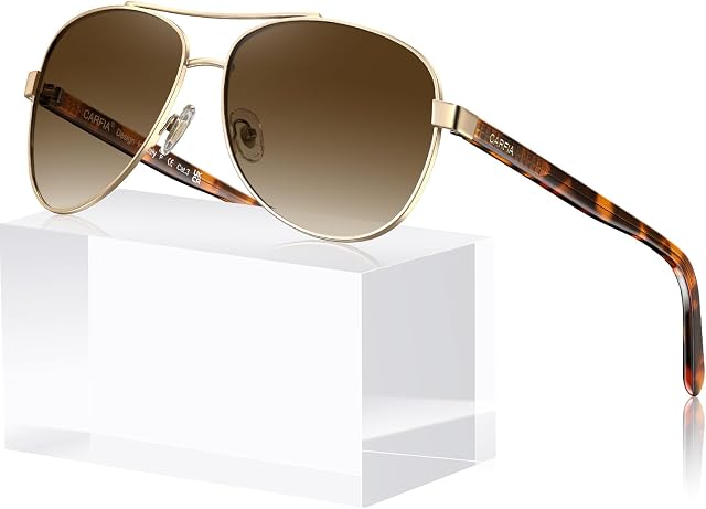 CARFIA Lunettes de soleil polarisées pour femmes UV Protection Classic Pilot Lunettes de soleil sans nickel Cadre en métal de sécurité CA3216