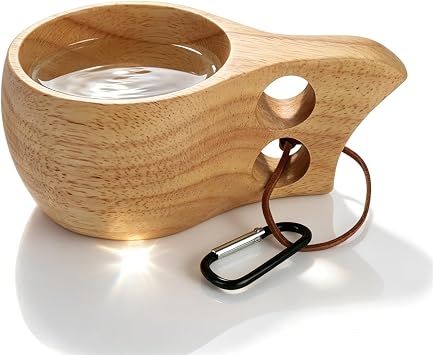 170 Ml Kuksa Wooden Cup, Traditional Nordic Coffee Mug with Lanyard Camping Drinking Cup Travelling Camping Mug for Coffee Tea and Milk