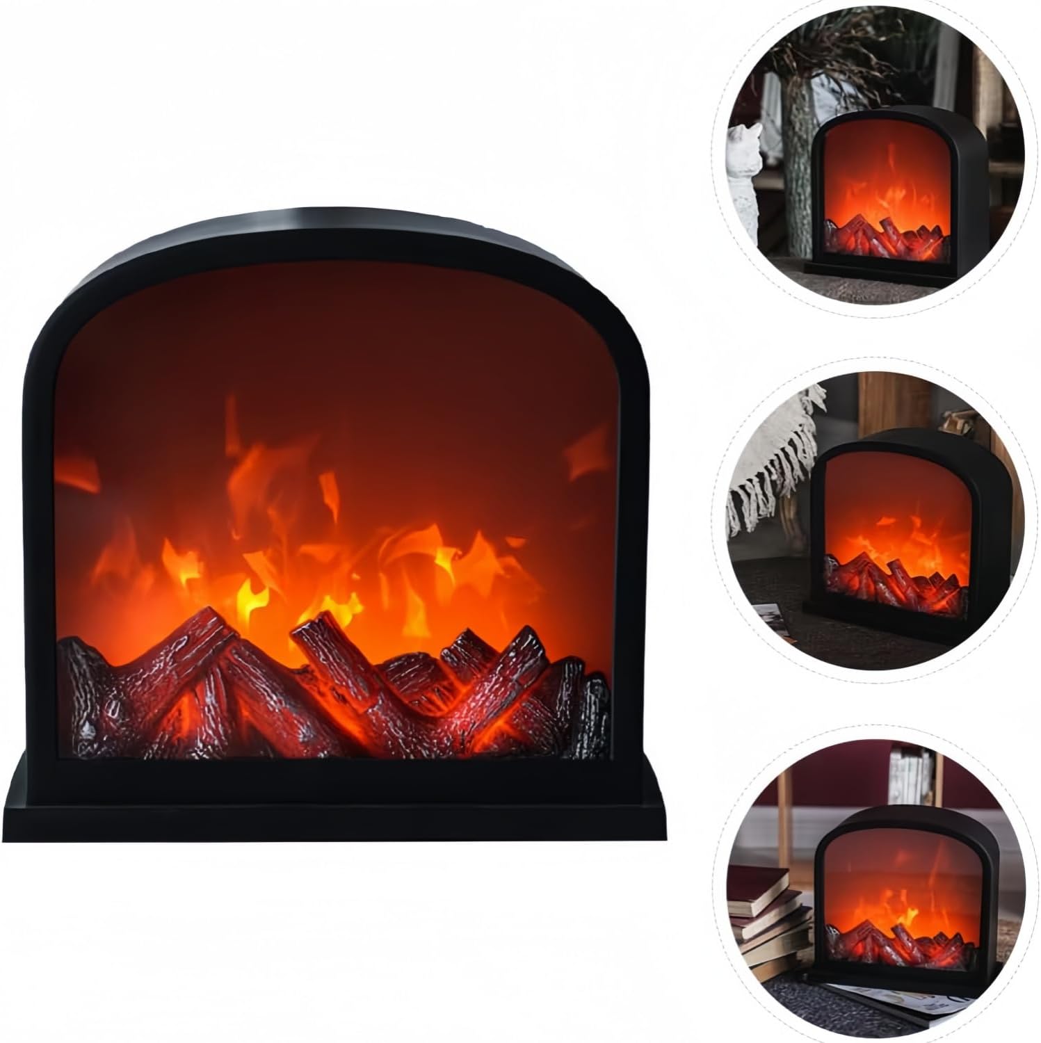 Simulated LED Fireplace Lantern USB & Battery Powered Flameless Light with Simulation Flame Table Decorative Lamp Mini Fireplace Ornament for Cozy Home Decor Free Standing Electric Log Burner