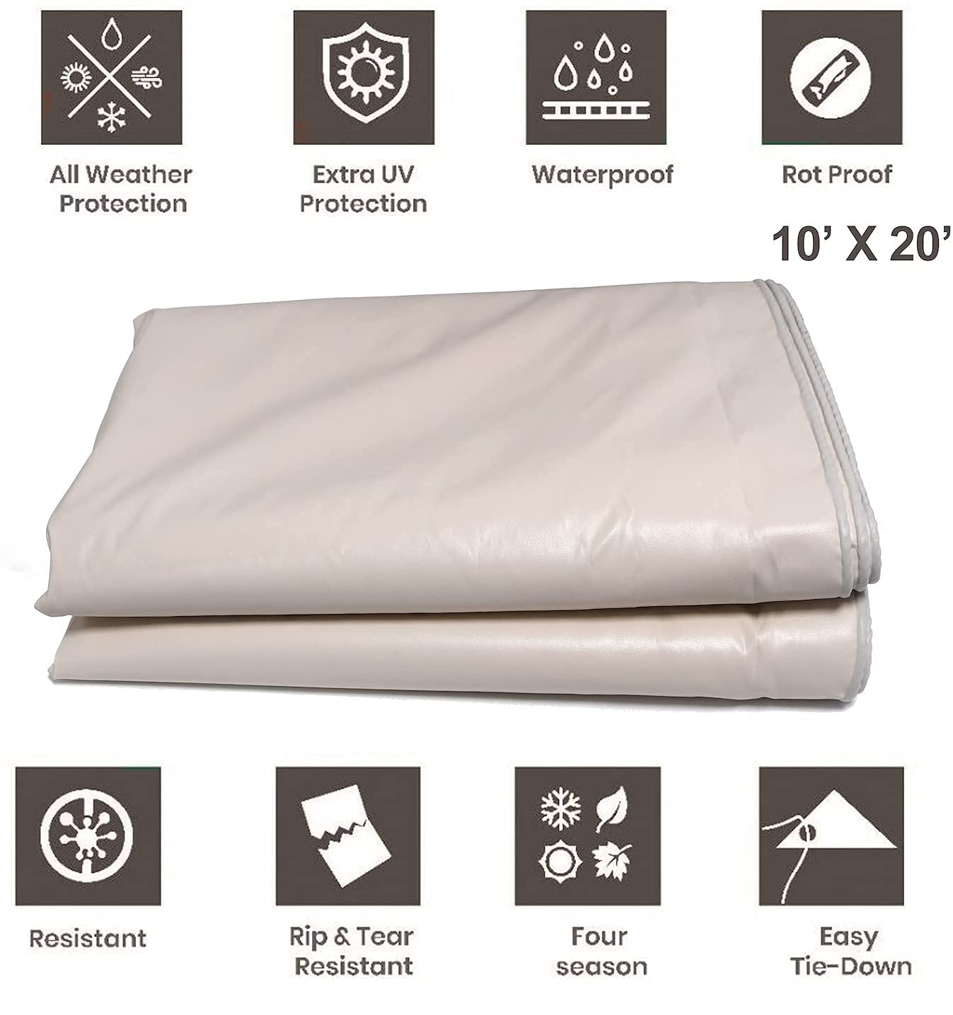 HTTMT- 10' x 20' Heavy Duty 14 Mil White Vinyl Tarp Poly Cover sFor Multipurpose: Waterproof,Sun Resistant,Roof,Rip & Tear Proof Tarpaulin w/Grommets & Reinforced Edges [P/N: ET-AWNING002-3X6-WHITE]