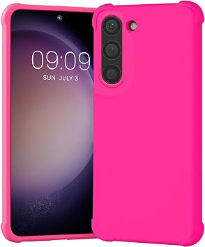 KIOMY Neon Hot Pink Case for Samsung Galaxy S23 5G, Shockproof Bumper Protective Cover Flexible TPU Raised Bezel Hybrid Design Slim Fit with Airbag Corners