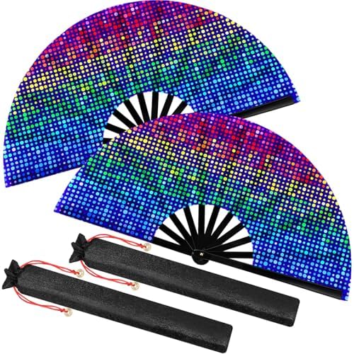 Amazon.com: Boao 2 Pcs Large Rave Folding Hand Fans for Men Women ...