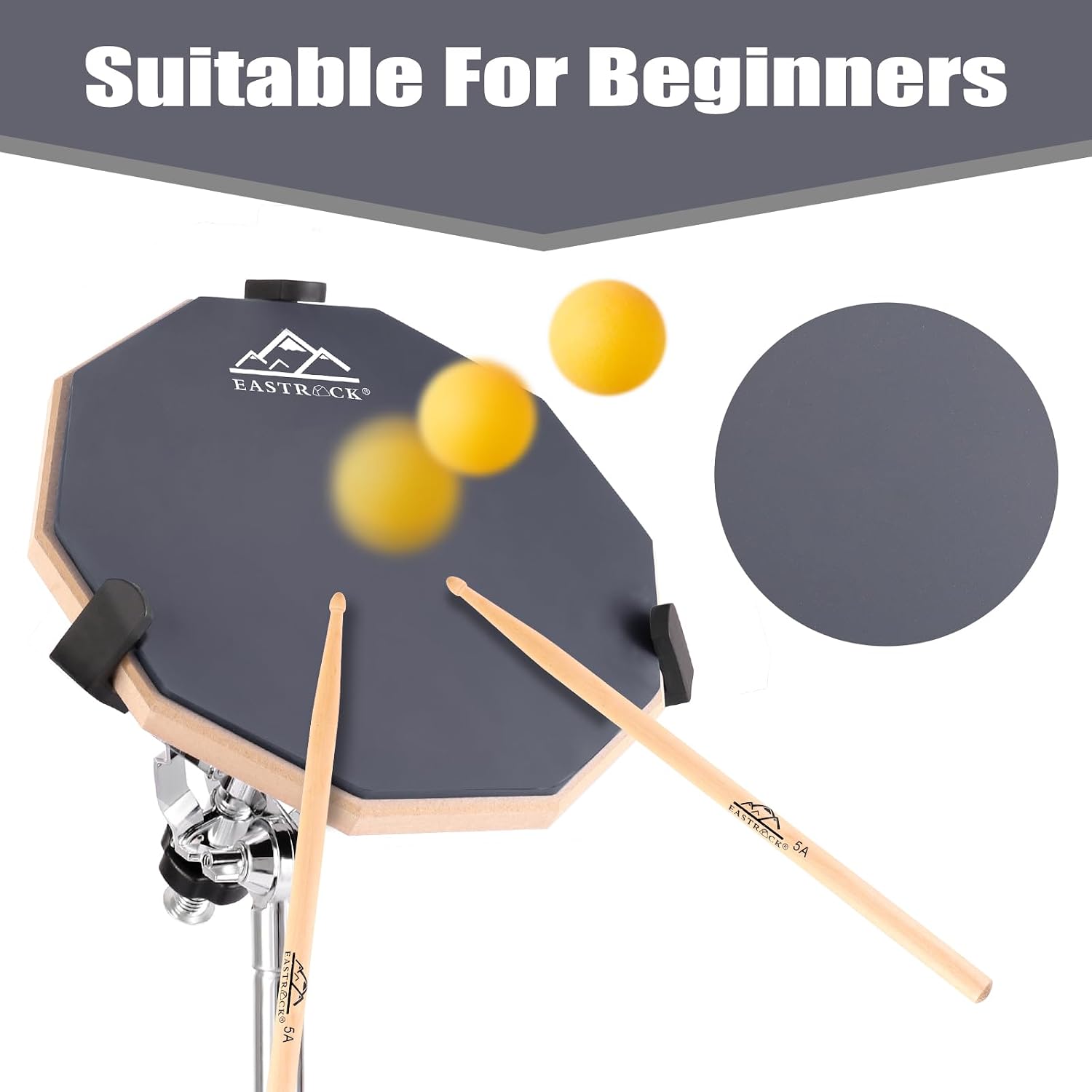 EASTROCK 8 Inches Practice Drum Pad, Double Sided Silent Drum Pad, Gray | Silicone Dumb Drum Pad with Non-Slip Base for Drum Kit Practice, Rhythm Training, Home & Travel Use