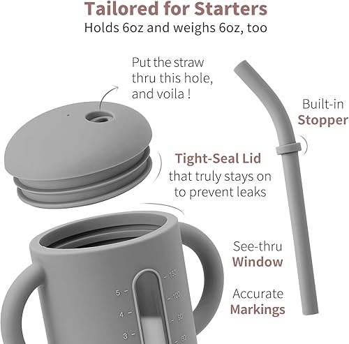 Miniatura 6 de SAMiGO Vaso de silicona para beber con popote para bebés de 6, 12 y 18 meses, taza para beber con popote para niños pequeños de 1 a 3 años, taza de