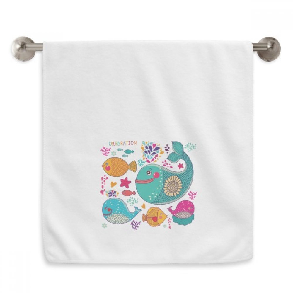 Serviettes débarbouillettes blanc océan motif poisson coloré