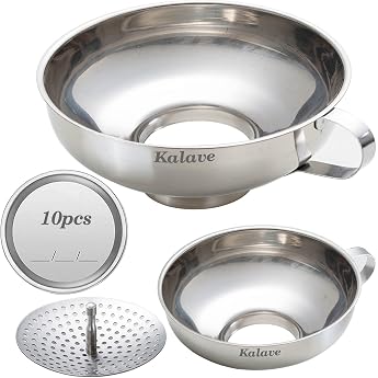 Food Grade Stainless Steel Disposable Funnel with Strainer Wide Mouth Funnel for Kitchen Use Canning Accessories Set for Wide and Regular Mason Jars - Small and Large