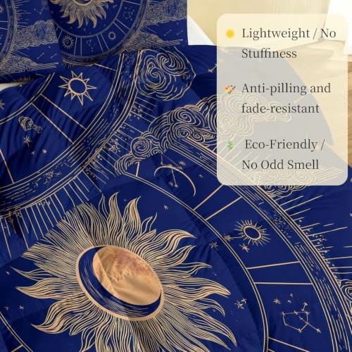 Edredón reversible 4 estaciones Celeste Vintage de sol y constelaciones 5