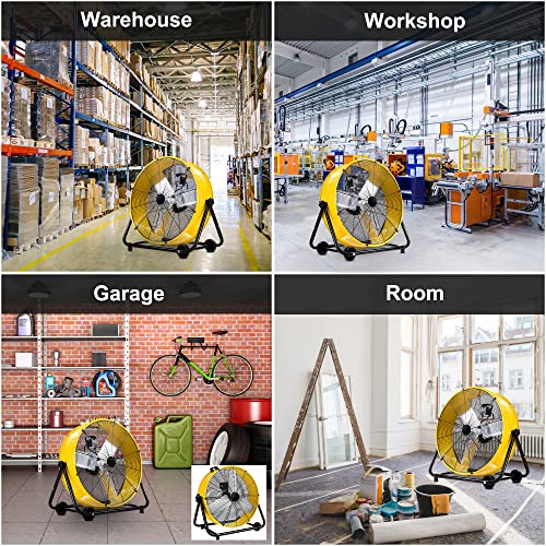 Warmlrec Industrial Fan 24 Inch Heavy Duty Drum 3 Speed 8100 Cfm Air Circulation High Velocity Fan For Warehouse, Workshop, Factory, Commercial, Residential And Greenhouse Yellow #TOP5