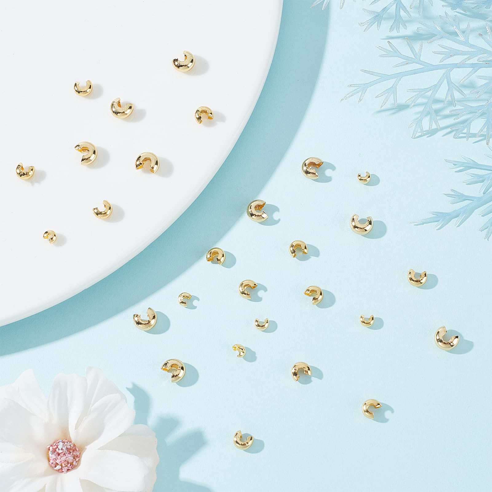 NICENEEDED 120 Cache-Noeud De Perles à Sertir., Couvre-Perles Ouvertes Demi-Rondes Plaquées Or 18K, Embout D'Extrémité De Cordon De Capuchon De Bouchon De Perle à Sertir En Laiton