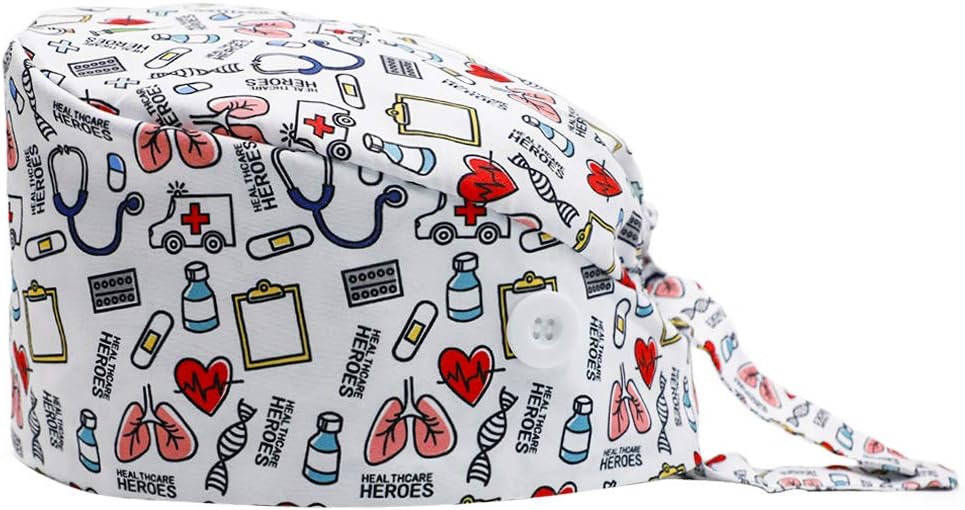 Gourd-Shaped Working Cap with Button, Adjustable Tie Back Hat Sweatband Hair Cover for Women Men, Multiple Color