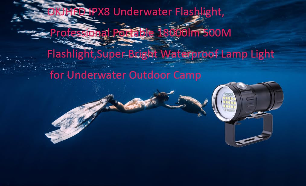 Linterna subacuática OKJHFD IPX8,Linterna de buceo , linterna profesional portátil de 18000lm 500M, lámpara impermeable superbrillante para campamento al aire libre