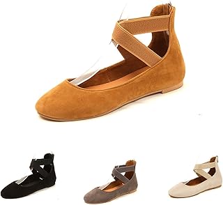 Ballerinas Damen Elegant Mit Riemchen - Tanzschuhe Kreuz Knöchelriemen Ballerinaschuhe Weich Sohle Flachschuhe Runde Spitze Mary Jane Halbschuhe Geschlossene Kleidschuhe Bequem Sommerschuhe