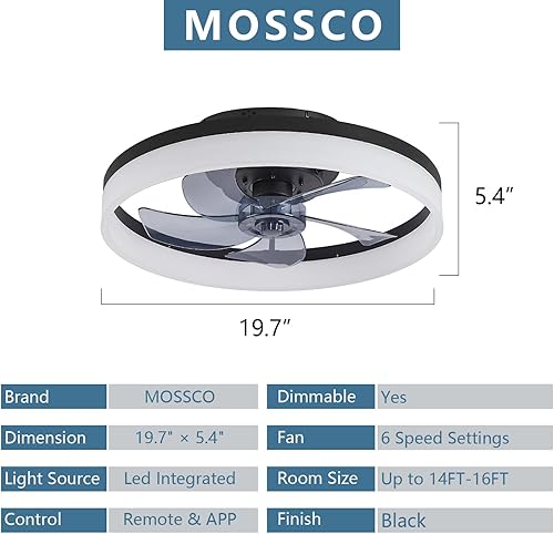 Miniatura 8 de Ventiladores de techo de 19.6 pulgadas con luces, ventilador de techo semicerrado de perfil bajo para uso seguro, 6 velocidades, reversible, LED