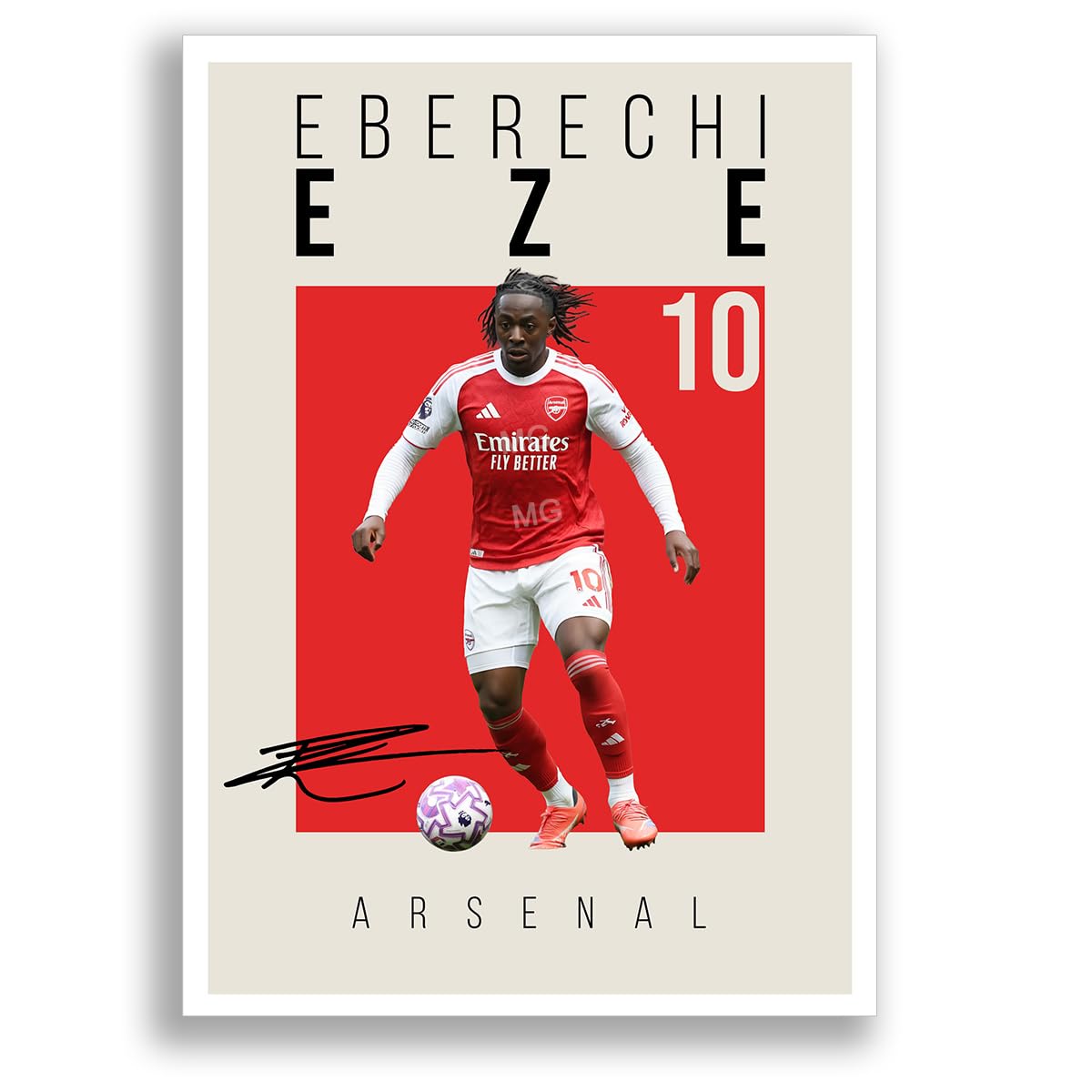 Eberechi Eze Arsenal Signed Photo Poster Print Picture Display Framed Autograph Memorabilia for Football Fans Gift England (A3 Poster Only Cream)