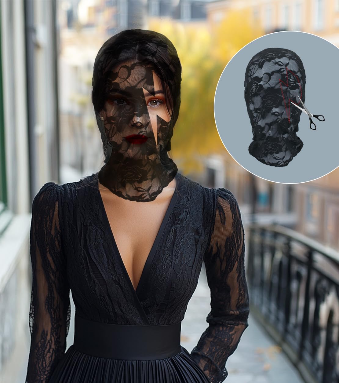 Floral Lace Full Face Mask, Wrist Cuff, Hair Bibbon for Photography Halloween Cosplay DIY Enthusiasts - Image 5