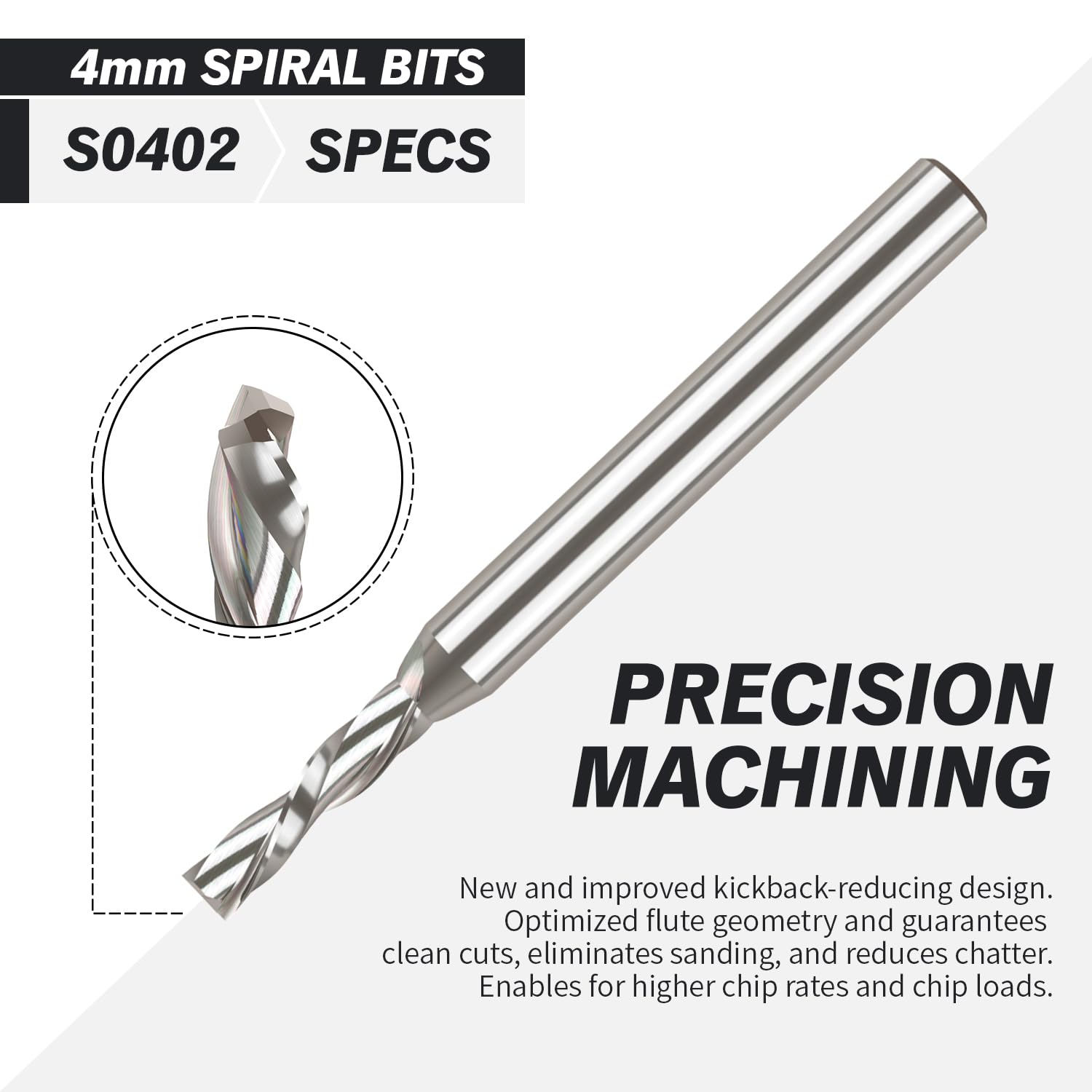 ZahyoX 6mm Shank Downcut Spiral CNC Router Bit, 4mm Cutting Diameter, 6mm Shank Diameter - 16mm Cutting Diameter - 64mm Overall Length, Double Flute Solid Carbide CNC End Mill