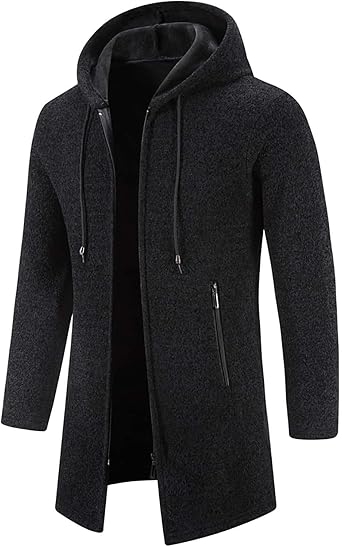 tuduoms Mens Coats Fashion Knitted Coat Hooded Windbreaker Zip Up Cardigan Sweater Fleece Lined Trench Jackets for Men Hoodie