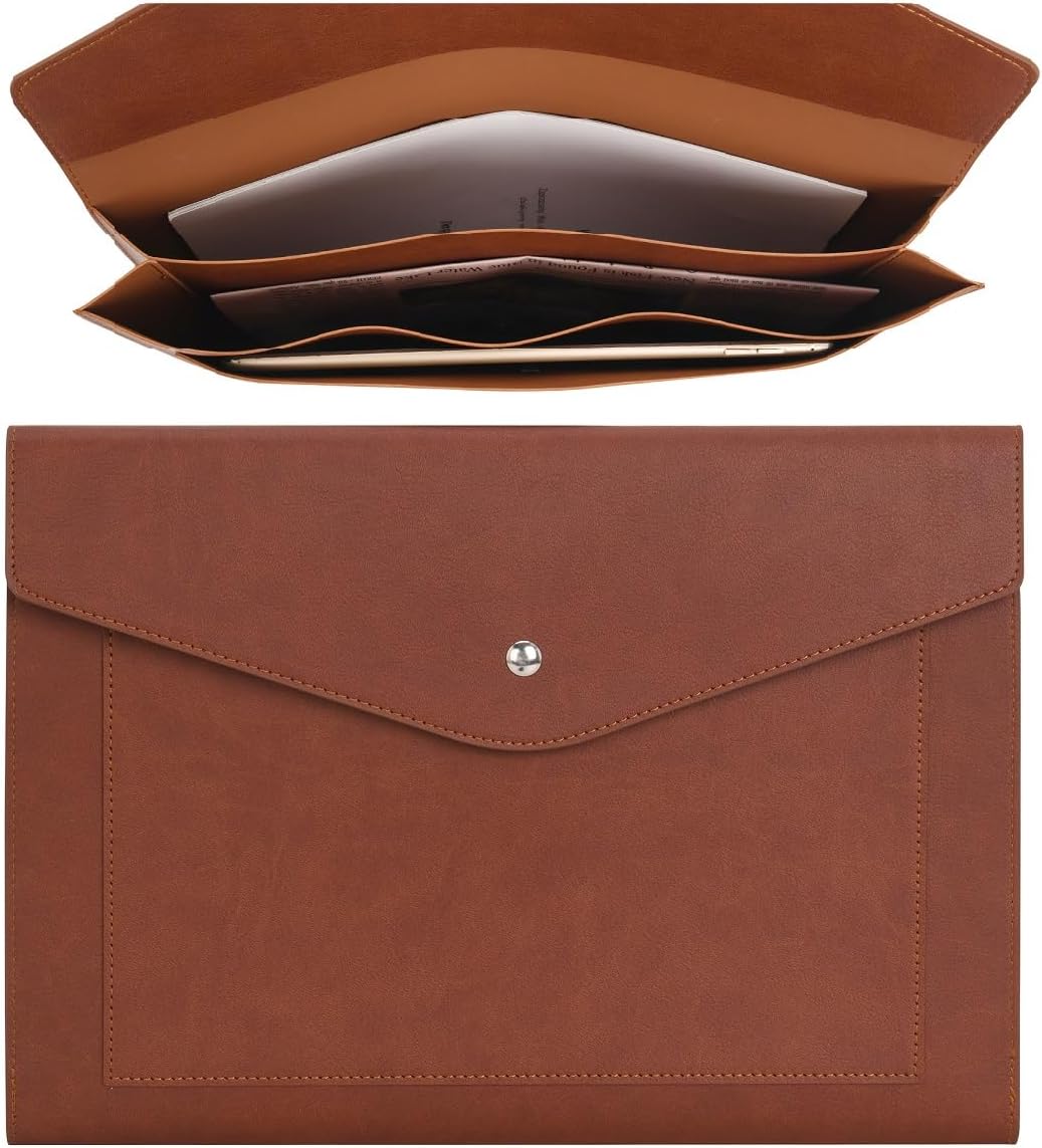 Wason Expanding A4 Document File PU Leather Envelope Case Holder-Large Size Pockets for Paper Bills Stationery Tablet and PC, Work Study Traveling (Dark Brown)