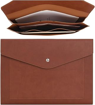 Wason Expanding A4 Document File PU Leather Envelope Case Holder-Large Size Pockets for Paper Bills Stationery Tablet and PC, Work Study Traveling Dark Brown