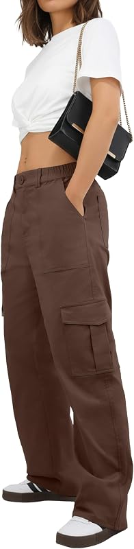 HiMONE Petite Cargo Pants for Women High Waisted Baggy with Pockets